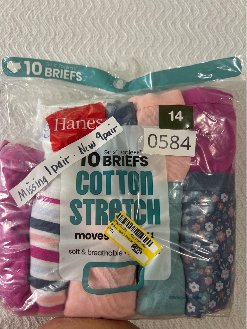 Hanes Girls' Cotton Stretch Tagless Briefs - 10 Pack, Size 14